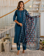 Silk Embroidered Straight 3 Piece Kurta Set