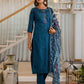 Silk Embroidery and Mirror Work Straight Kurta with Pant & Dupatta