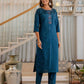 Silk Embroidery and Mirror Work Straight Kurta with Pant & Dupatta