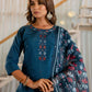 Silk Embroidery and Mirror Work Straight Kurta with Pant & Dupatta