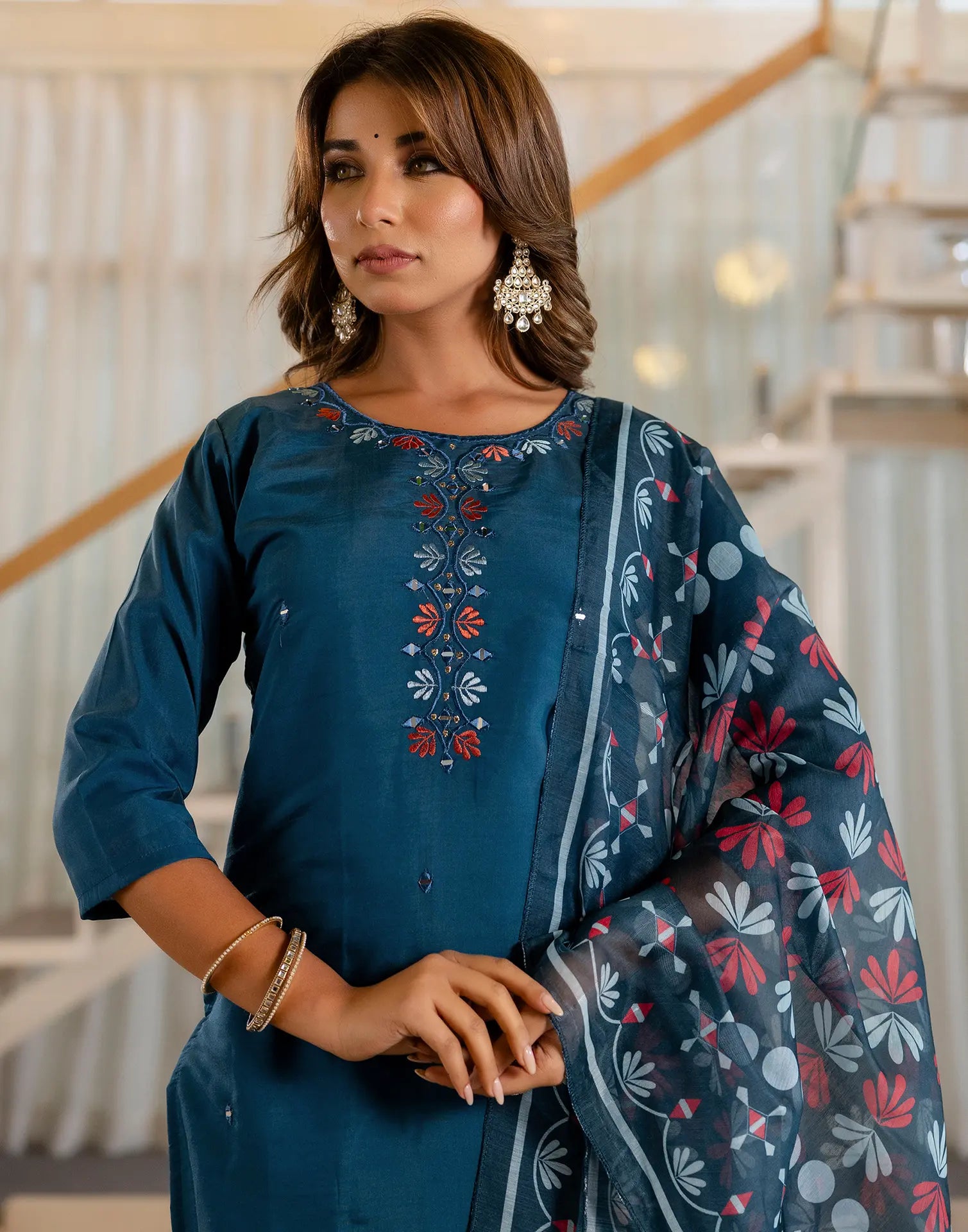 Silk Embroidered Straight 3 Piece Kurta Set