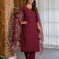 Silk Embroidery and Mirror Work Straight Kurta with Pant & Dupatta