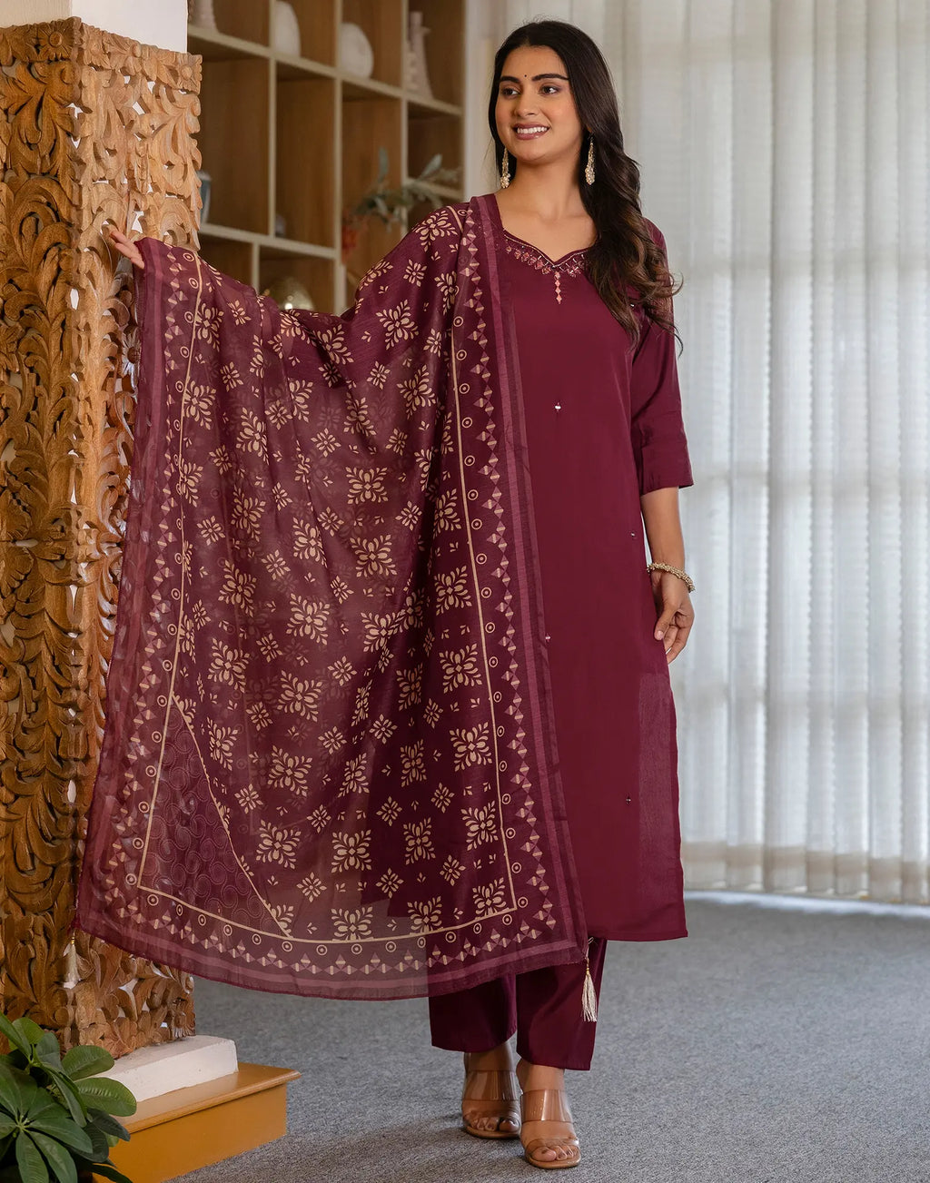 Silk Embroidered Straight 3 Piece Kurta Set