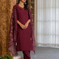 Silk Embroidery and Mirror Work Straight Kurta with Pant & Dupatta