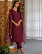 Silk Embroidered Straight 3 Piece Kurta Set