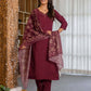 Silk Embroidery and Mirror Work Straight Kurta with Pant & Dupatta