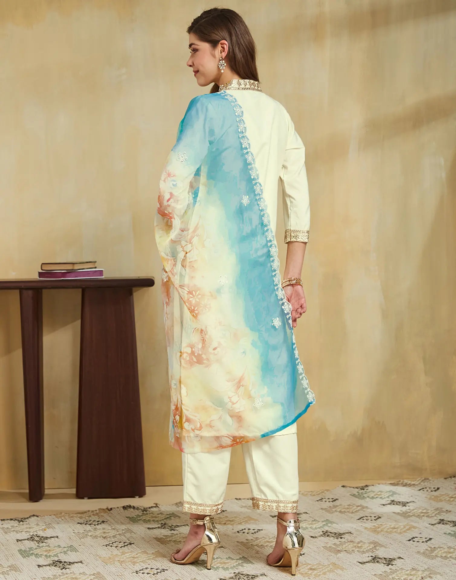 Silk Blend Embroidered Straight 3 Piece Kurta Set