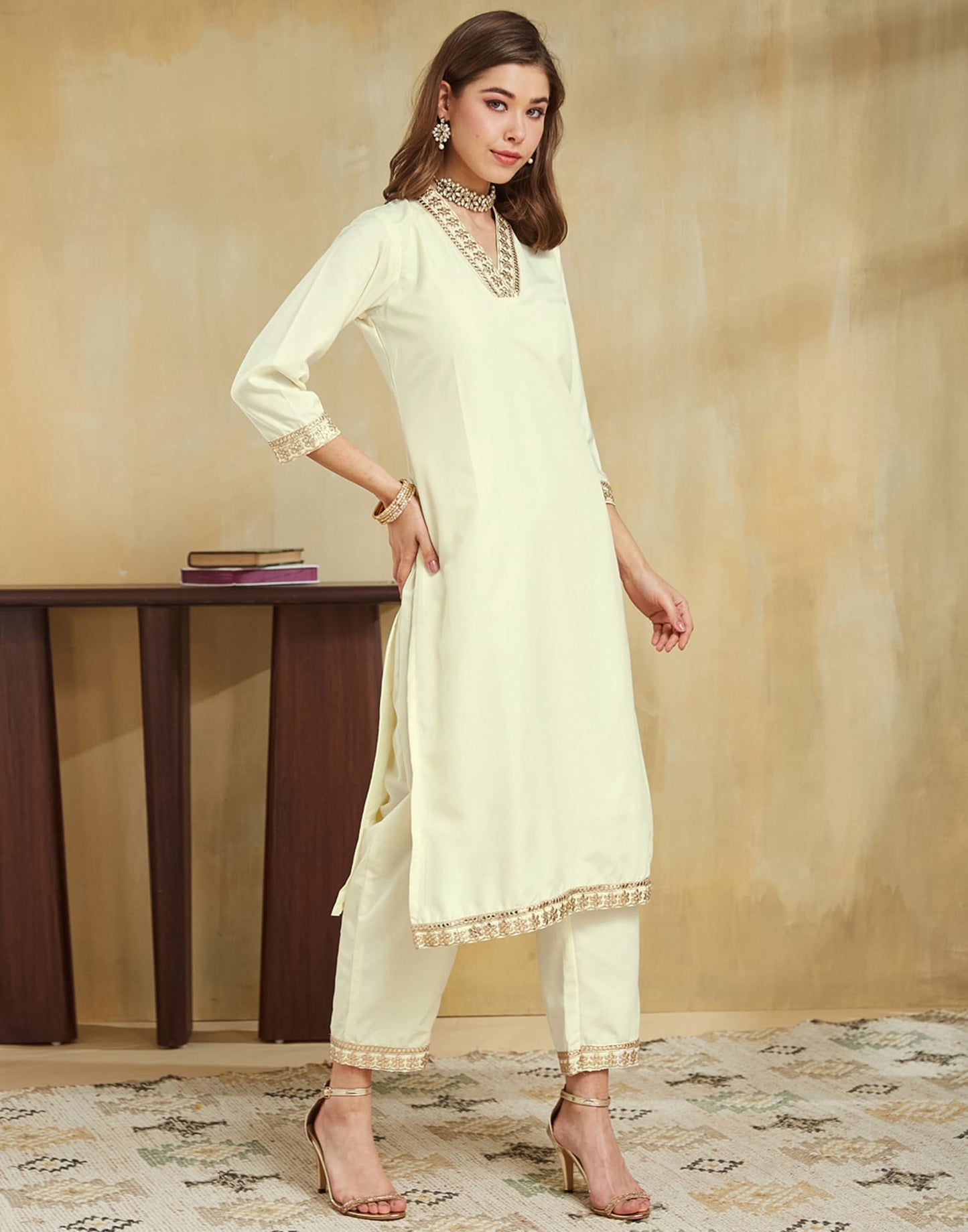 Silk Embroidered Straight Kurta with Pant & Dupatta