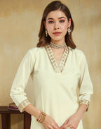 Silk Blend Embroidered Straight 3 Piece Kurta Set