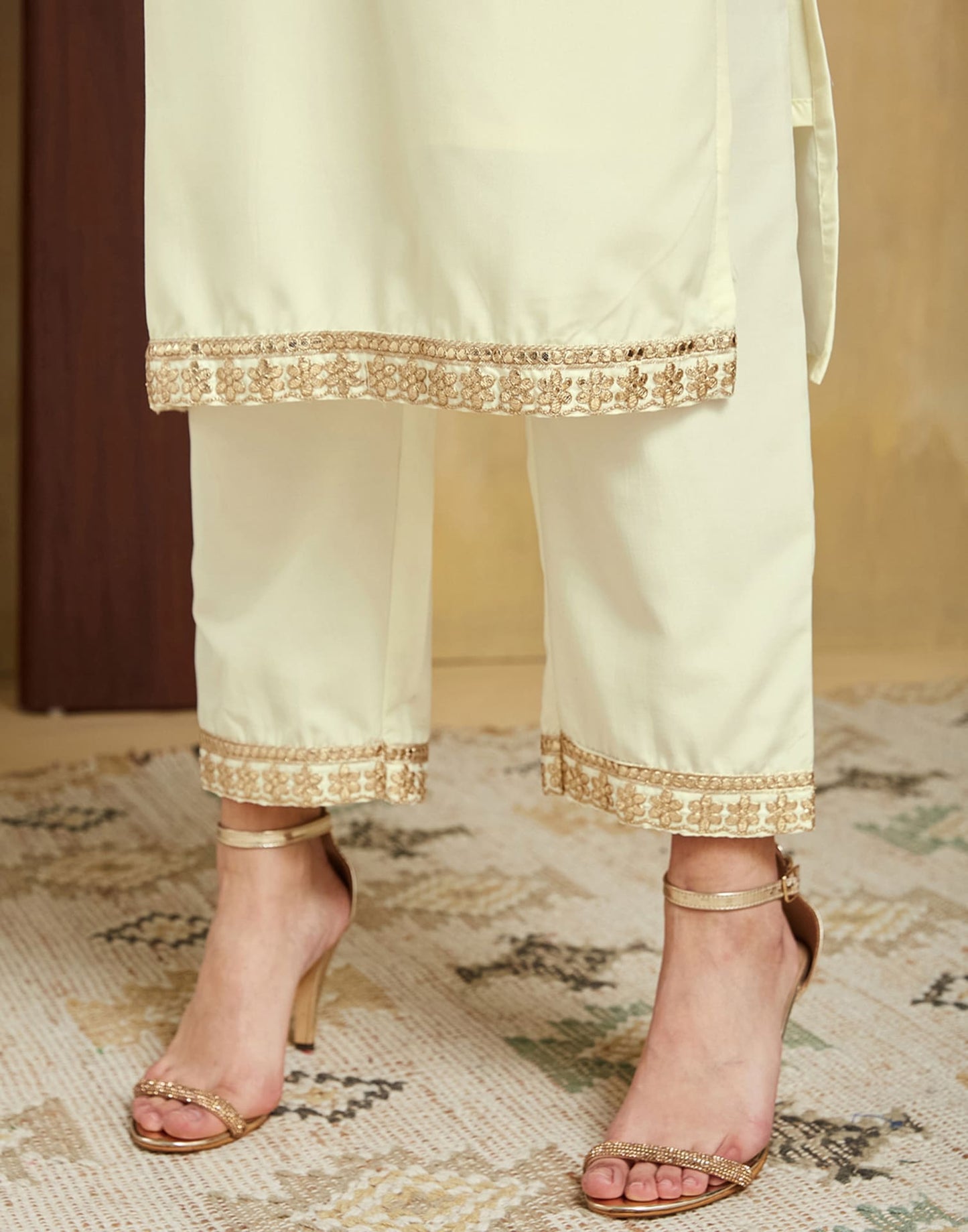 Silk Embroidered Straight Kurta with Pant & Dupatta