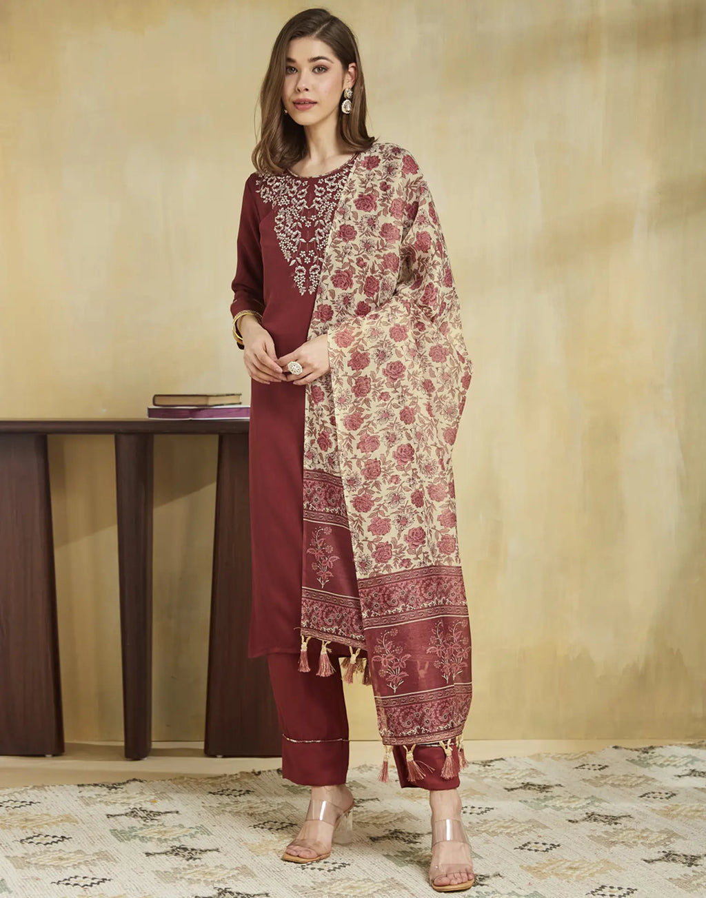 Silk Embroidered Straight 3 Piece Kurta Set