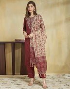 Silk Embroidered Straight 3 Piece Kurta Set