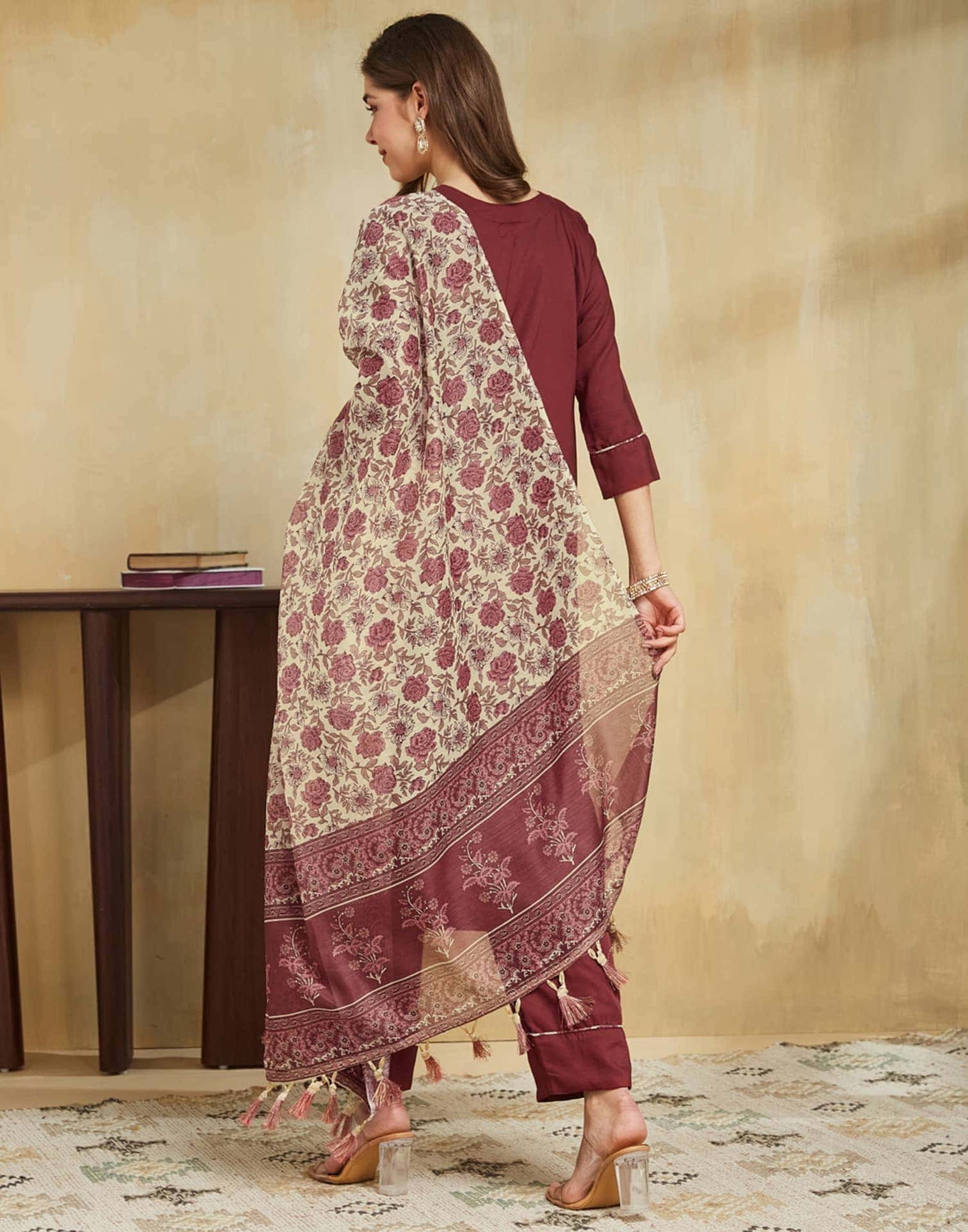 Silk Embroidery Work Straight Kurta with Pant & Dupatta
