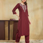 Silk Embroidery Work Straight Kurta with Pant & Dupatta