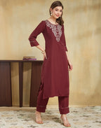 Silk Embroidered Straight 3 Piece Kurta Set