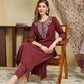 Silk Embroidery Work Straight Kurta with Pant & Dupatta