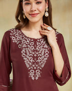 Silk Embroidered Straight 3 Piece Kurta Set