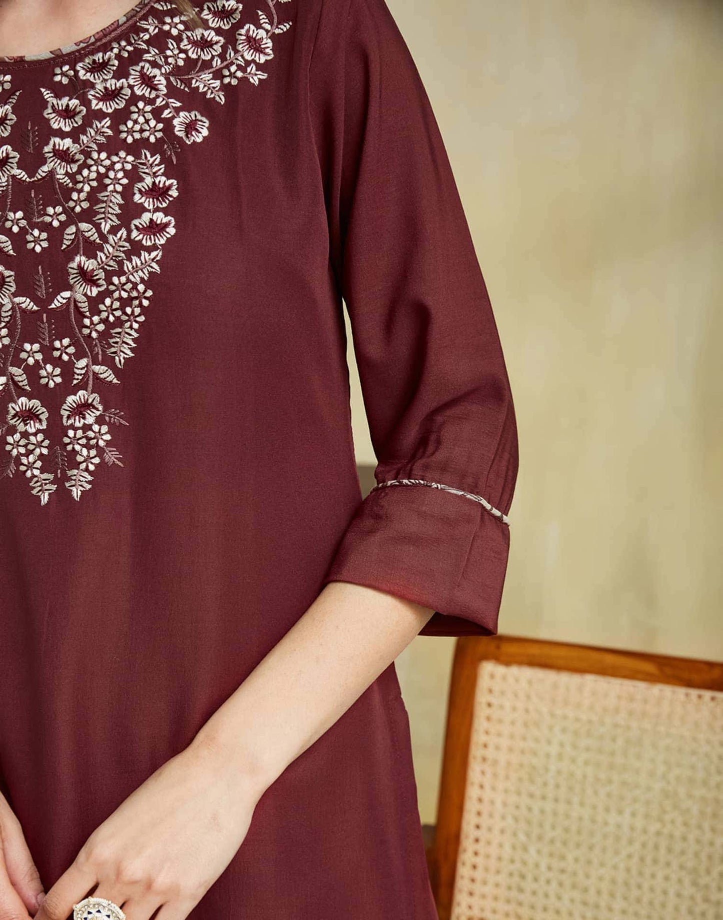 Silk Embroidery Work Straight Kurta with Pant & Dupatta
