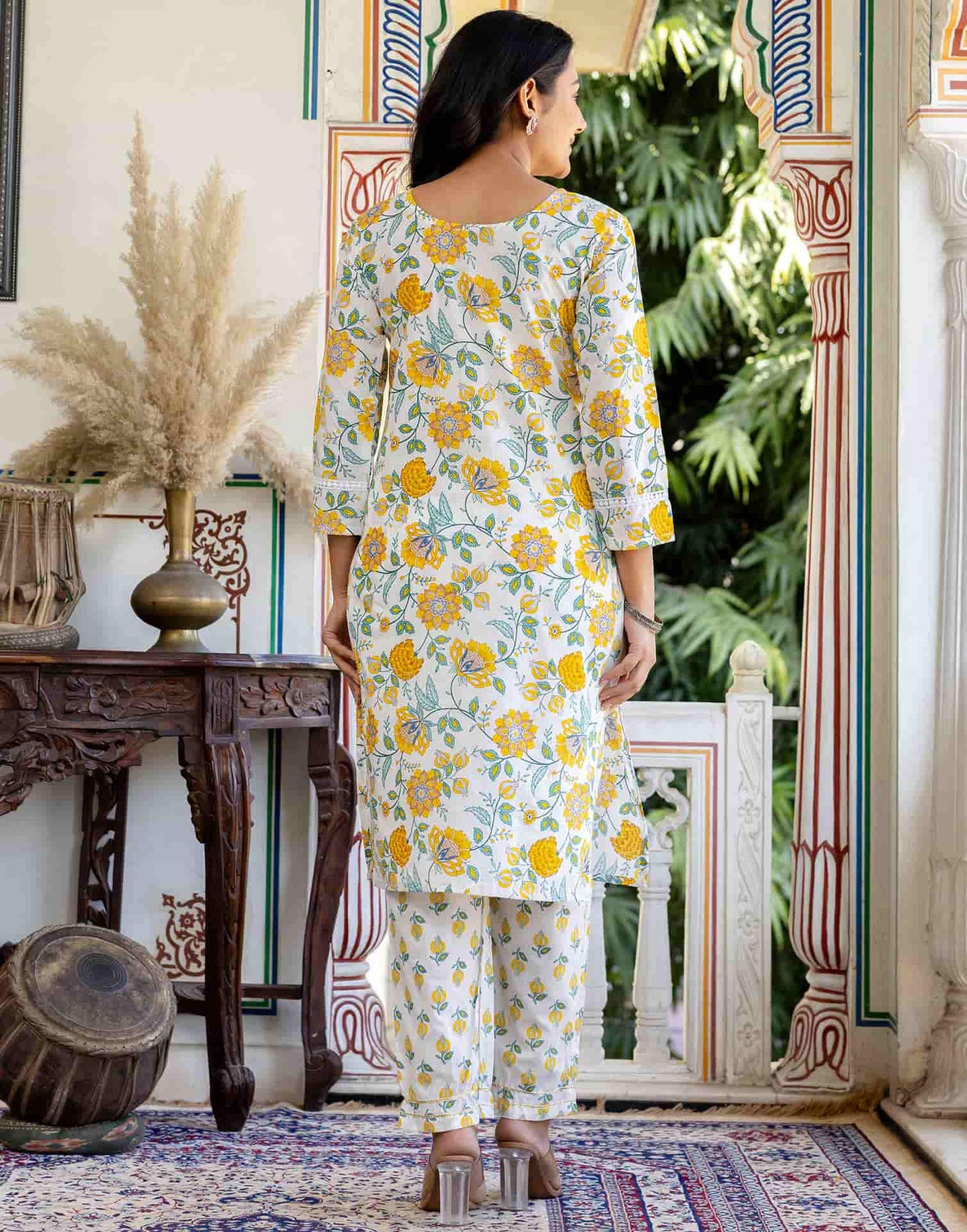 Cotton Floral Print A-Line Kurta with Pant & Dupatta
