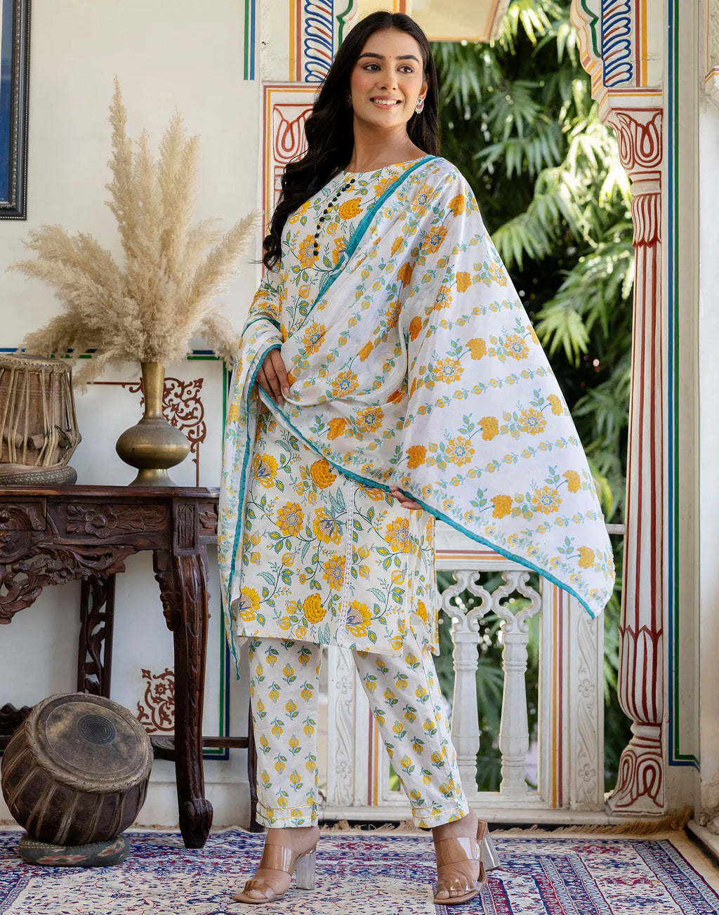 Viscose Rayon Floral Print Straight 3 Piece Kurta Set