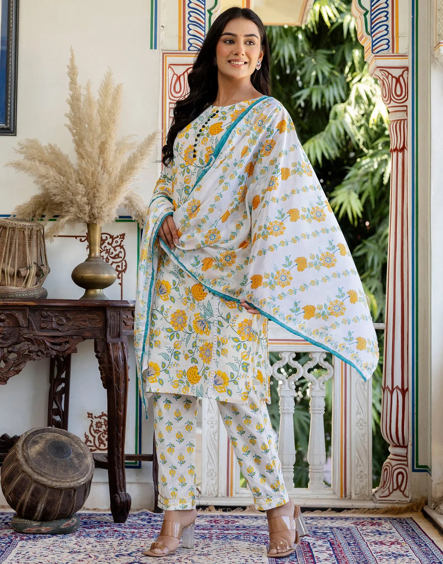 Viscose Rayon Floral Print Straight 3 Piece Kurta Set