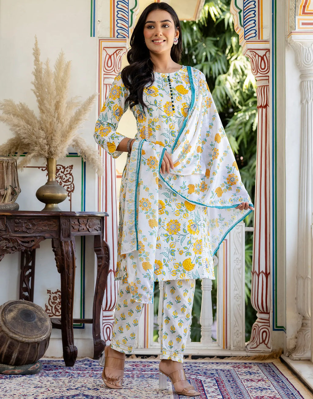 Viscose Rayon Floral Print Straight 3 Piece Kurta Set