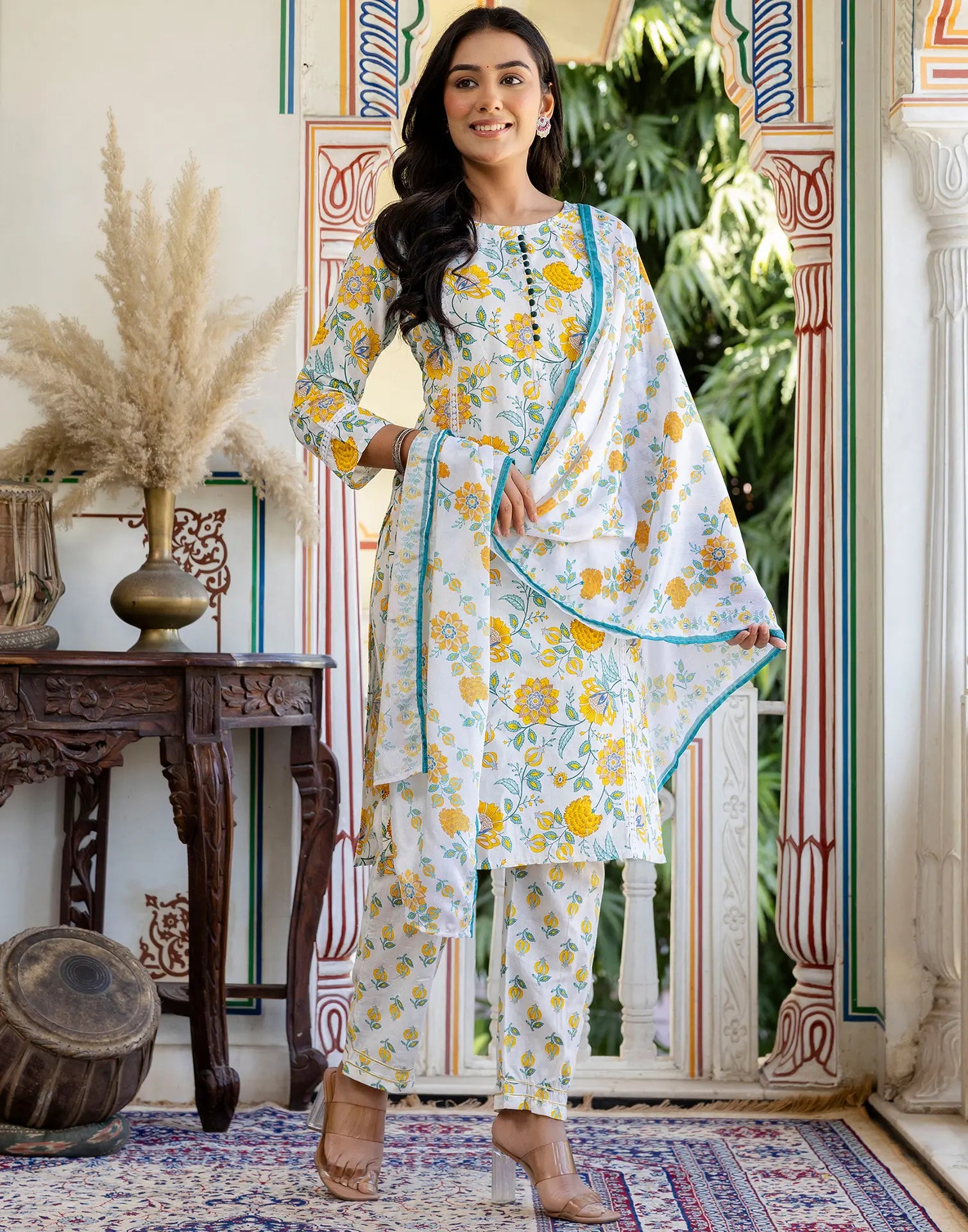 Viscose Rayon Floral Print Straight 3 Piece Kurta Set