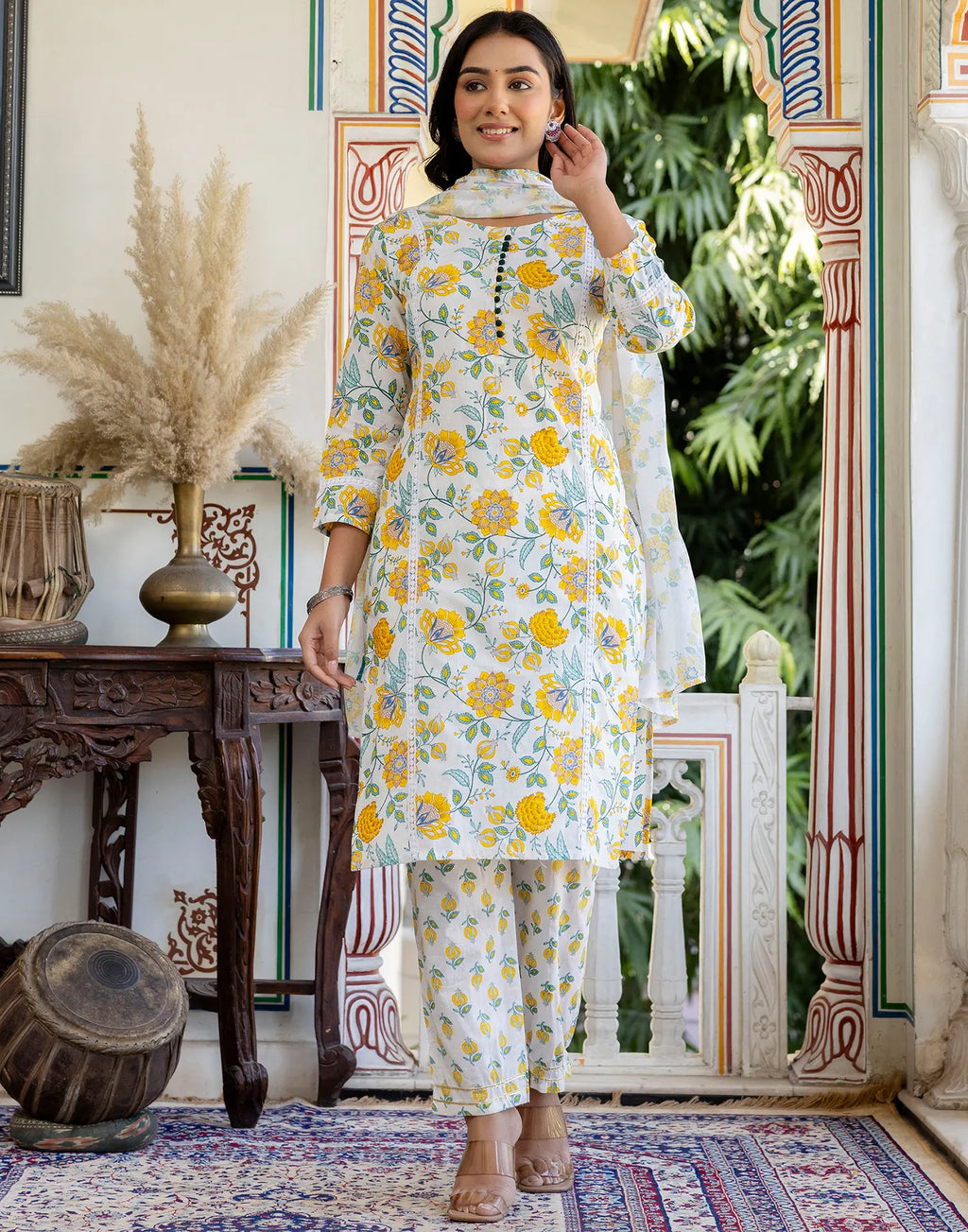 Viscose Rayon Floral Print Straight 3 Piece Kurta Set