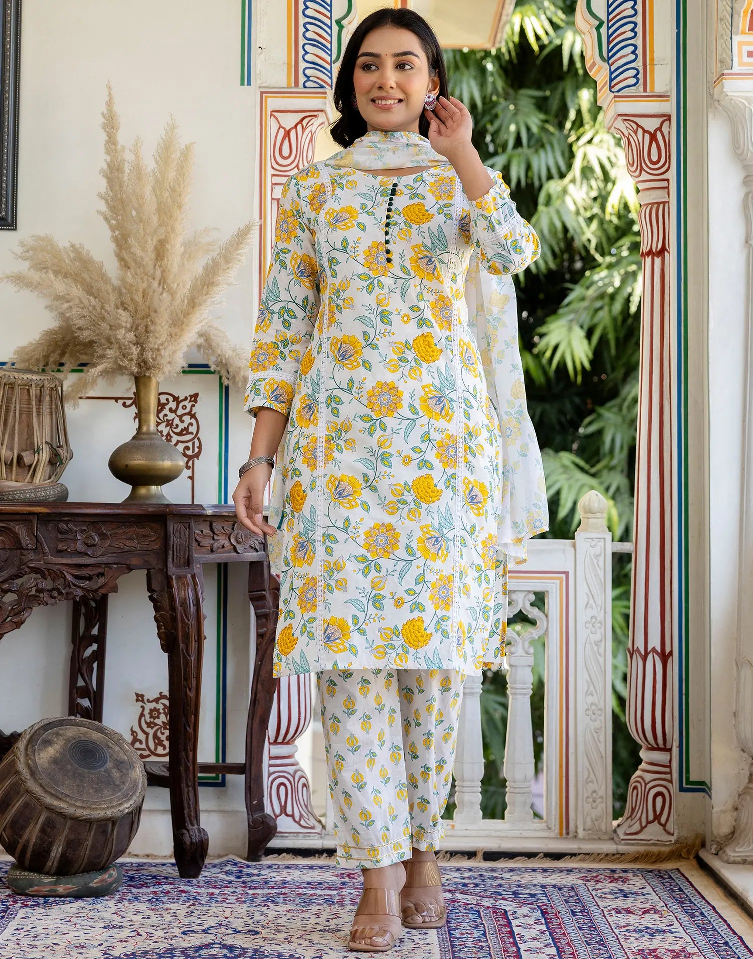 Viscose Rayon Floral Print Straight 3 Piece Kurta Set