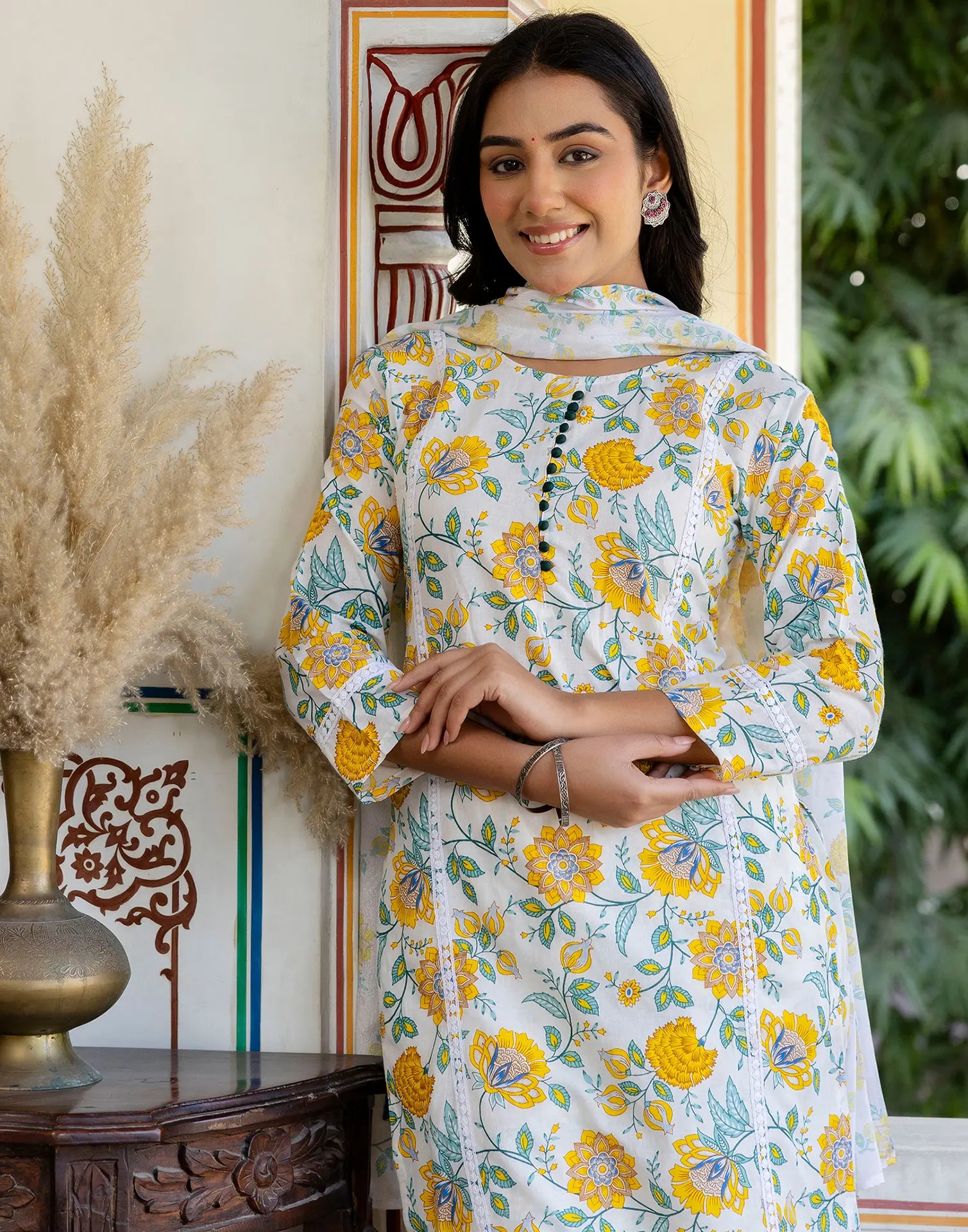 Viscose Rayon Floral Print Straight 3 Piece Kurta Set