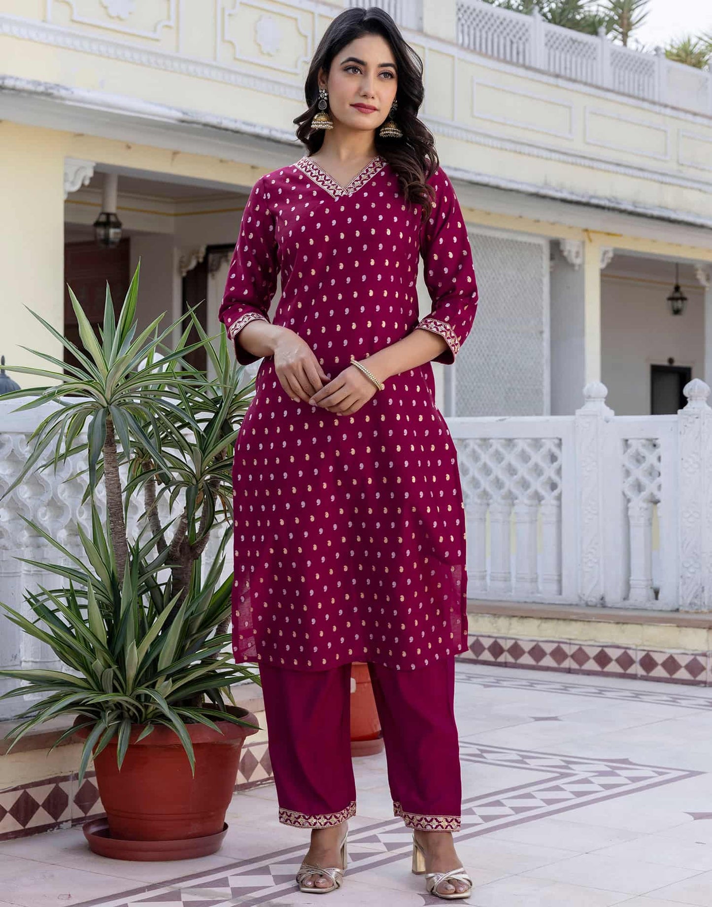 Cotton Woven Design A-Line Kurta with Pant & Dupatta