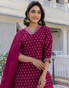 Chanderi Butti Embroidered Straight 3 Piece Kurta Set