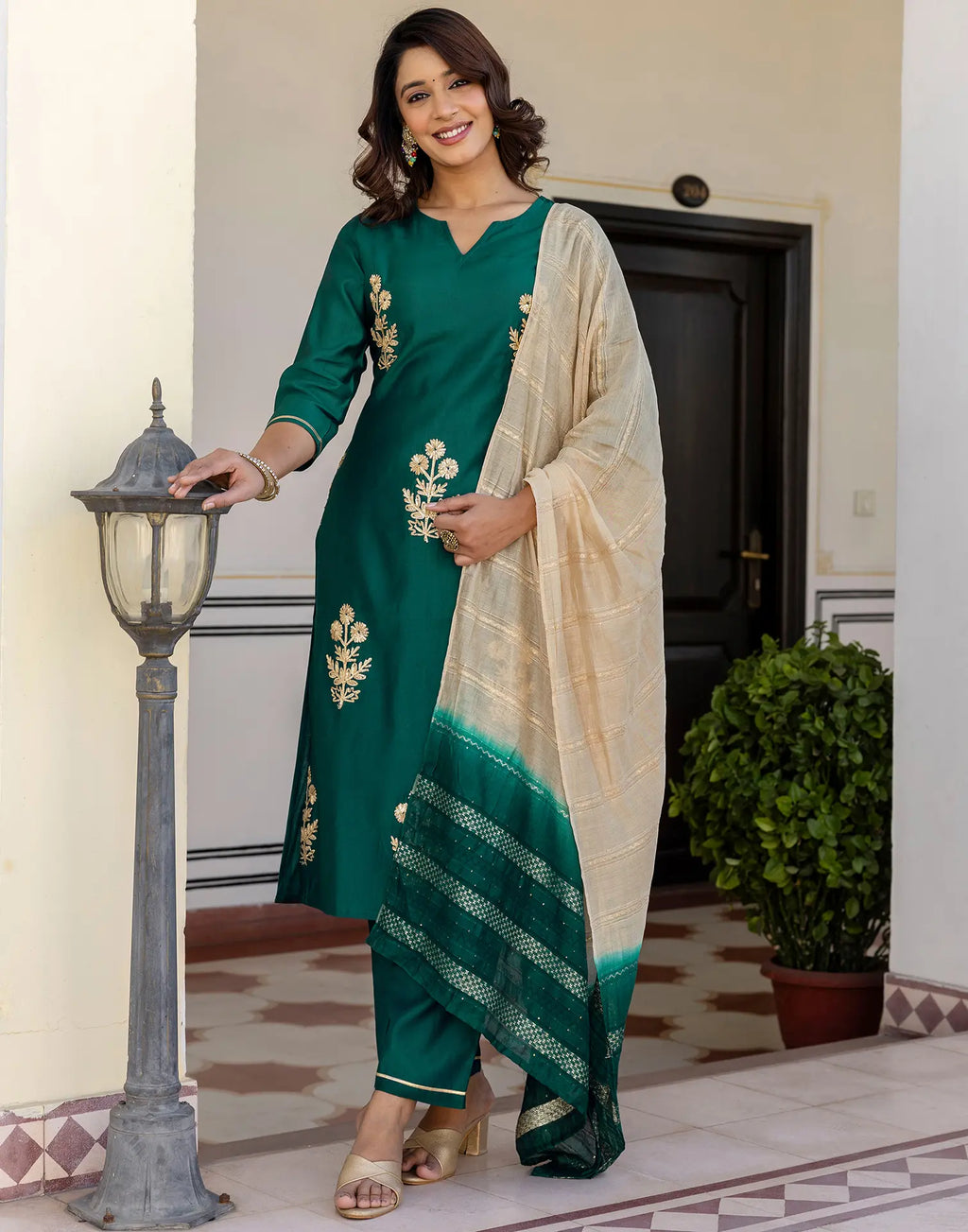 Silk Blend Gota work Straight 3 Piece Kurta Set