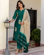 Silk Blend Gota work Straight 3 Piece Kurta Set