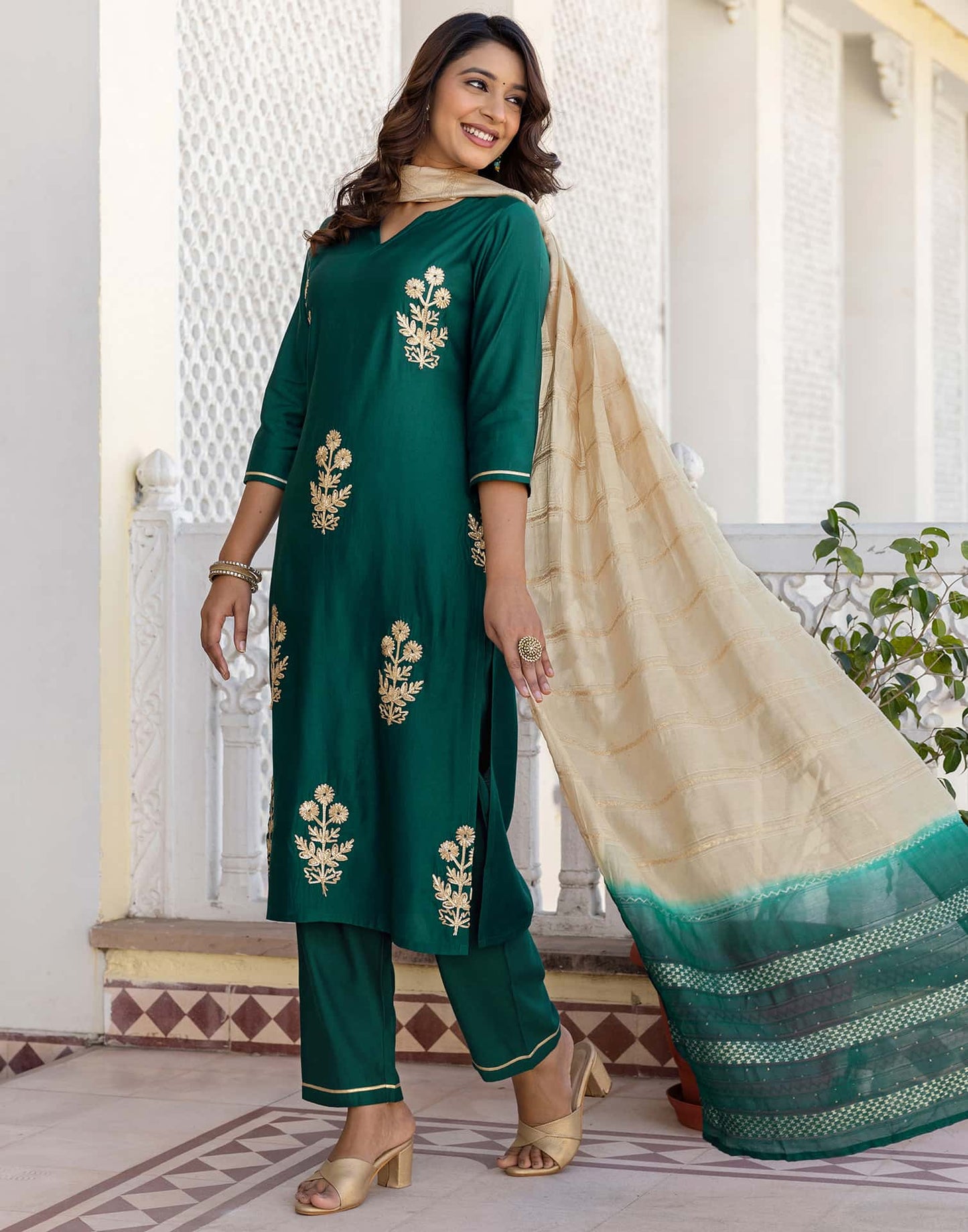 Cotton Printed Straight Kurta with Pant & Dupatta