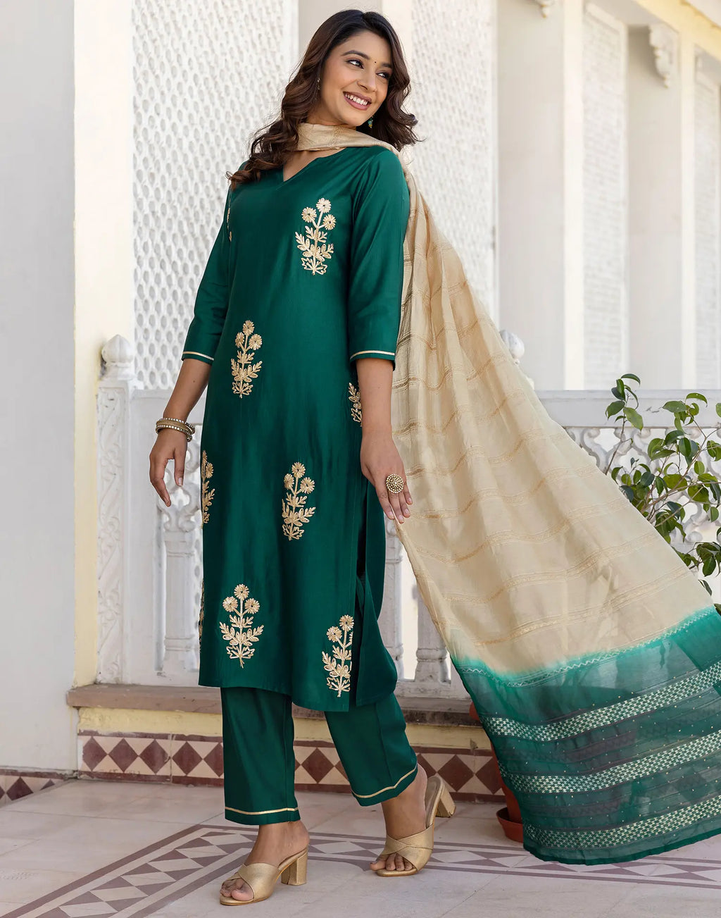 Silk Blend Gota work Straight 3 Piece Kurta Set