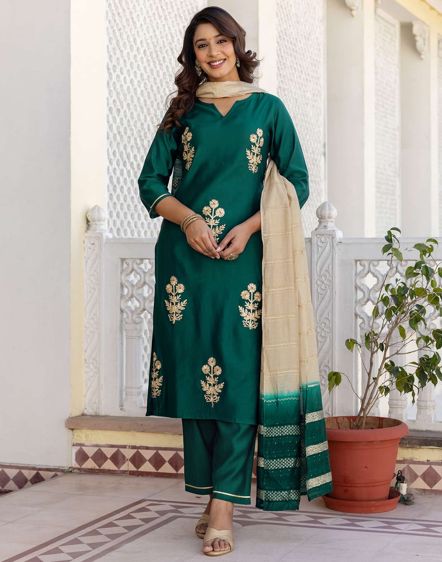 Cotton Printed Straight Kurta with Pant & Dupatta