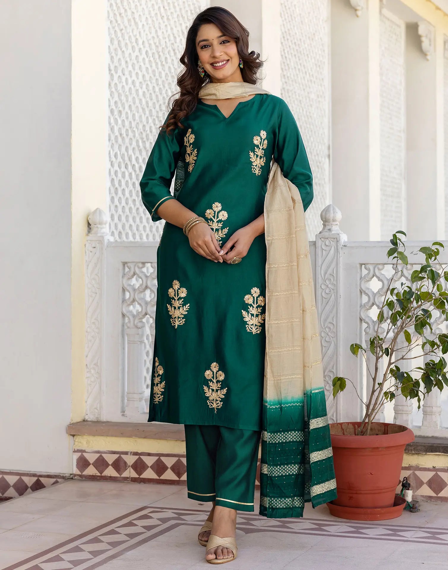 Silk Blend Gota work Straight 3 Piece Kurta Set
