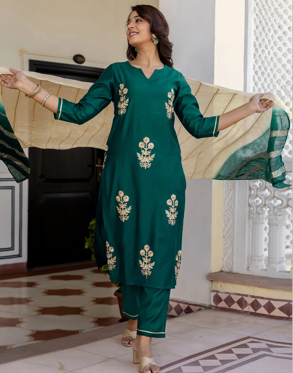 Silk Blend Gota work Straight 3 Piece Kurta Set