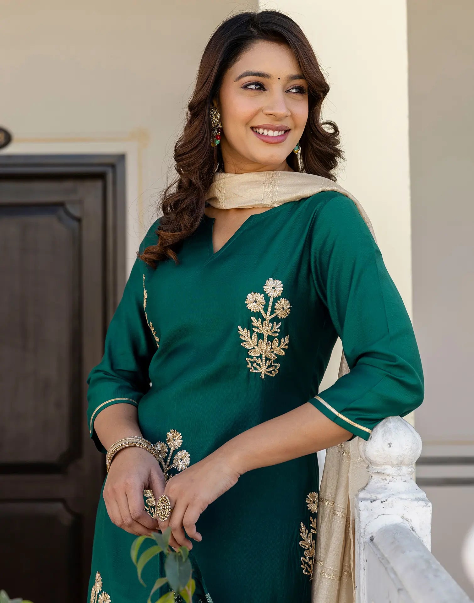 Silk Blend Gota work Straight 3 Piece Kurta Set