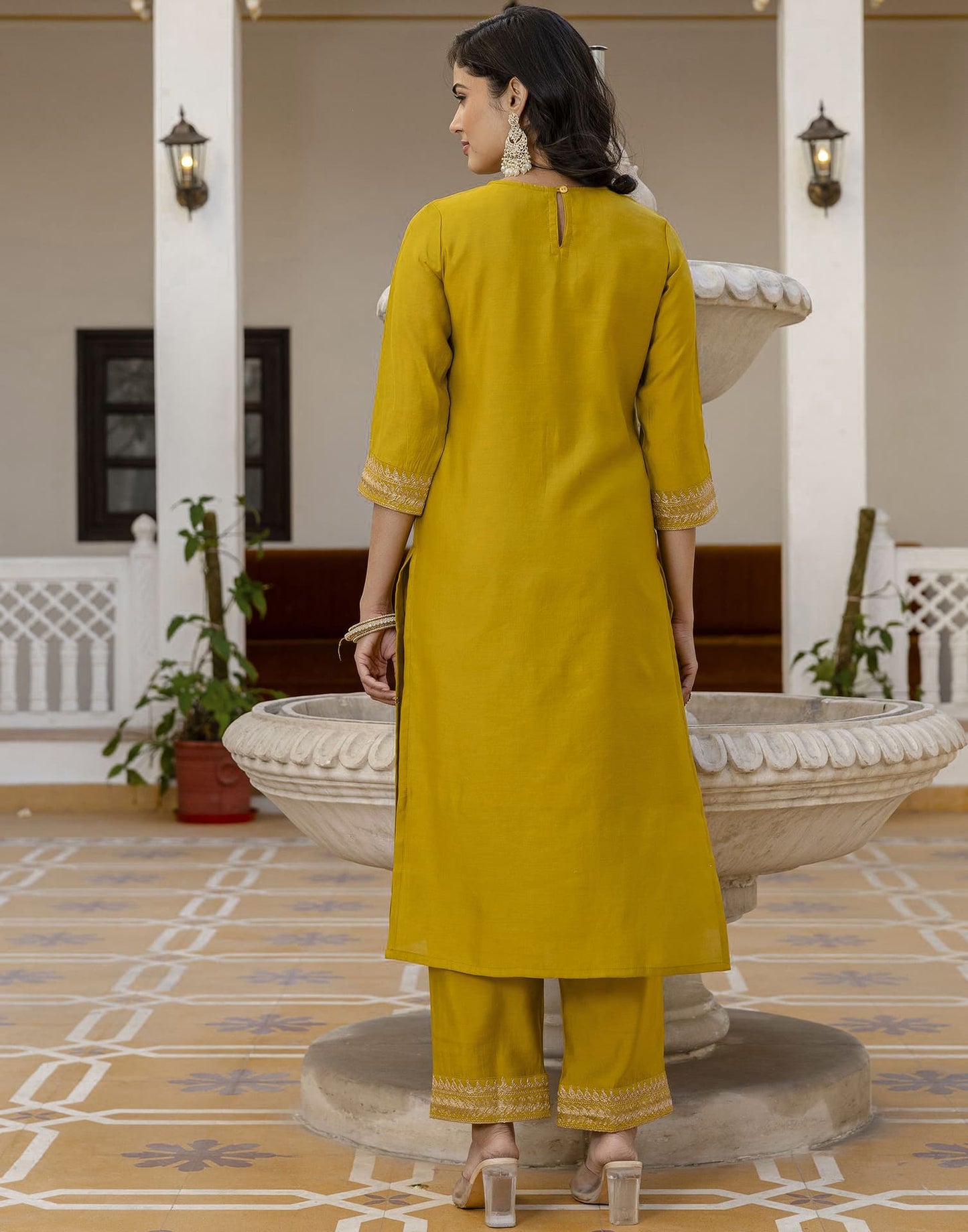 Silk Embroidered Straight Kurta with Pant & Dupatta