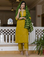 Silk Blend Embroidered Straight 3 Piece Kurta Set