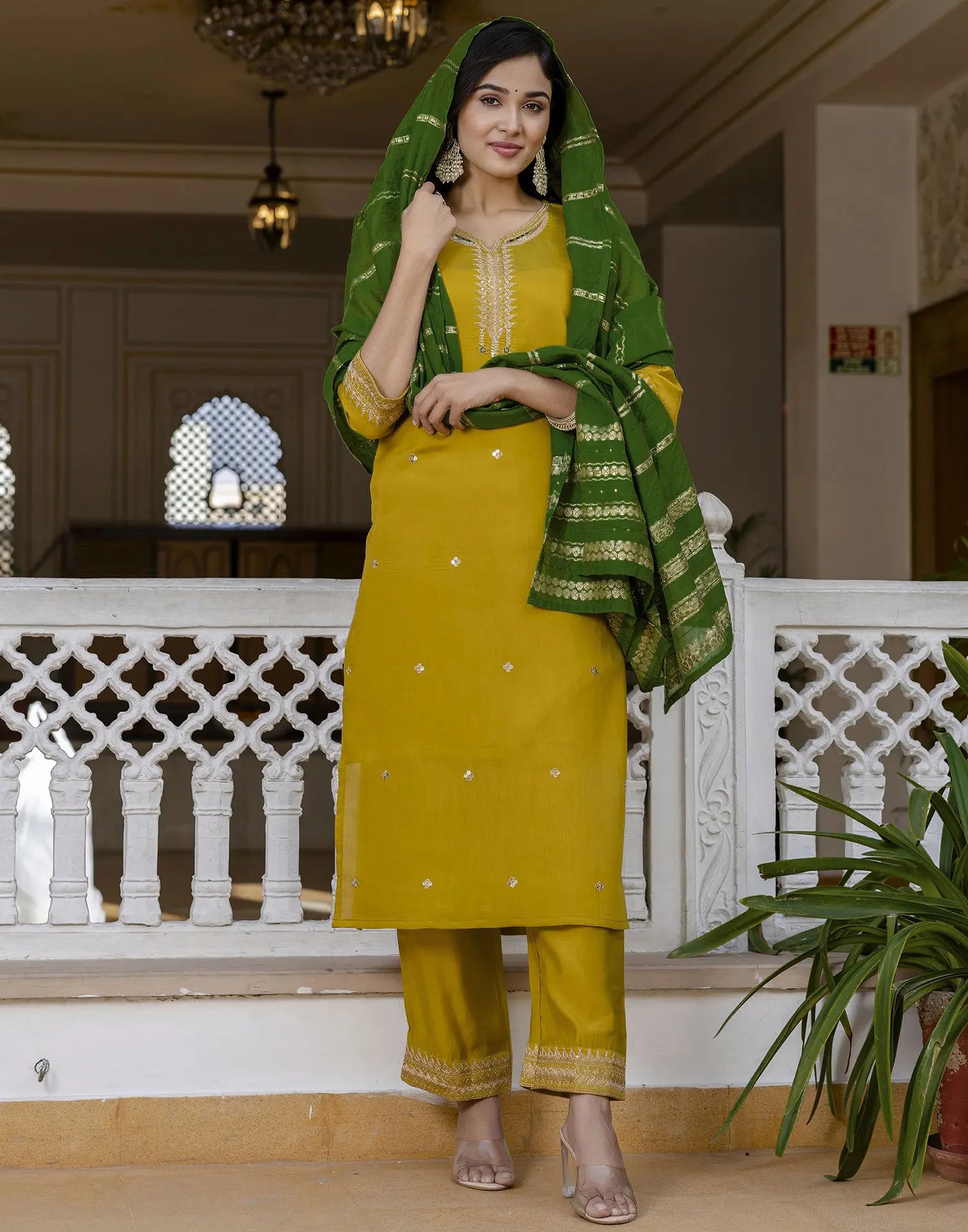 Silk Blend Embroidered Straight 3 Piece Kurta Set