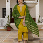 Silk Embroidered Straight Kurta with Pant & Dupatta