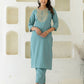 Cotton Embroidered Straight Kurta with Pant & Dupatta