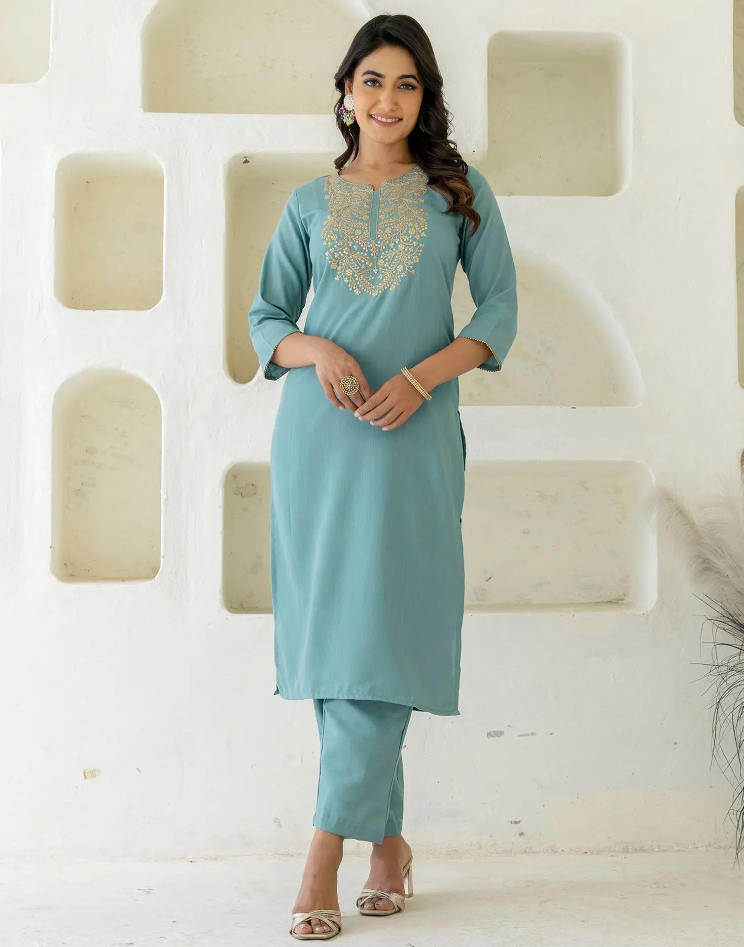 Viscose Rayon Embroidered Straight 3 Piece Kurta Set