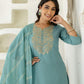 Cotton Embroidered Straight Kurta with Pant & Dupatta