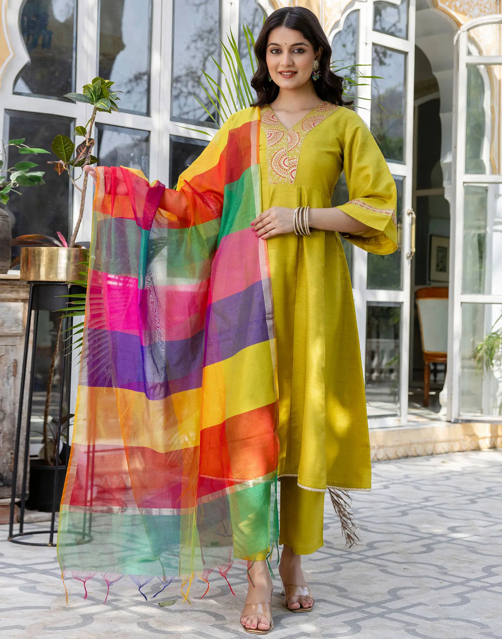 Silk Blend Embroidered Anarkali 3 Piece Kurta Set