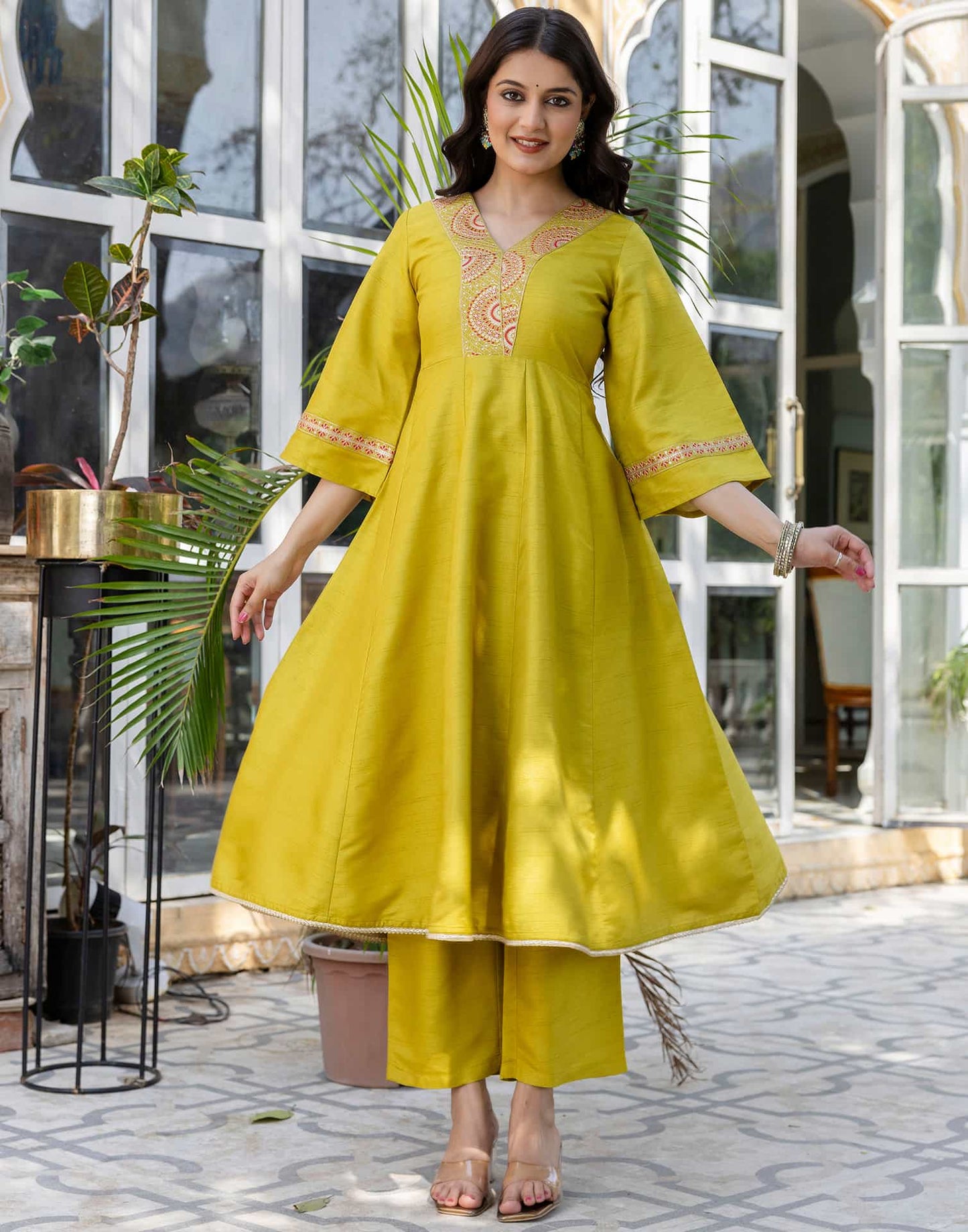 Silk Embroidered Anarkali Kurta with Pant & Dupatta