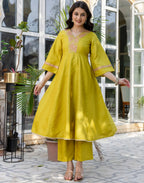 Silk Blend Embroidered Anarkali 3 Piece Kurta Set
